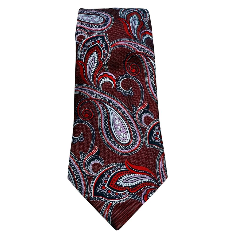Ermenegildo Zegna Tie Red‎ Purple Paisley 100% Silk Made in Italy 3.5"x58"